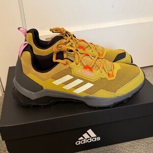 Adidas greenish yellow with pink accents Trail Sneakers
